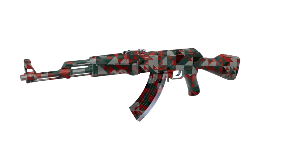 Stellation camo on an AK-47, front three-quarter view