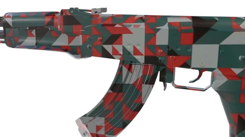 Stellation camo on an AK-47, close-up of the receiver and magazine