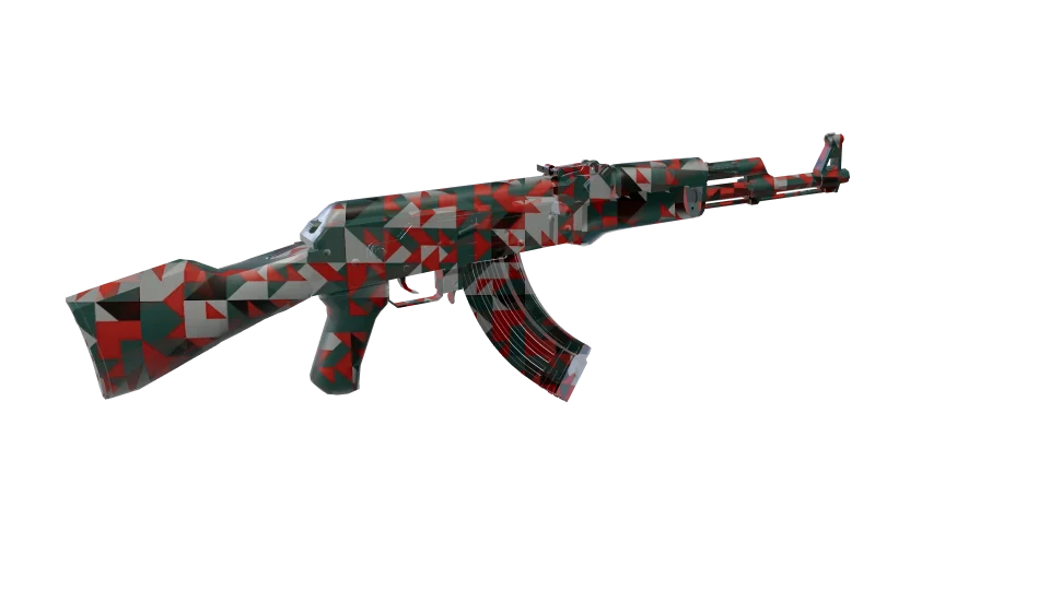 Stellation camo on an AK-47, rear three-quarter view