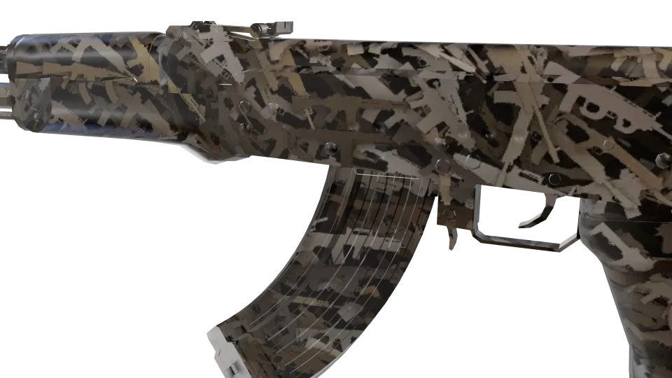 Stockpile camo on an AK-47, close-up of the receiver and magazine