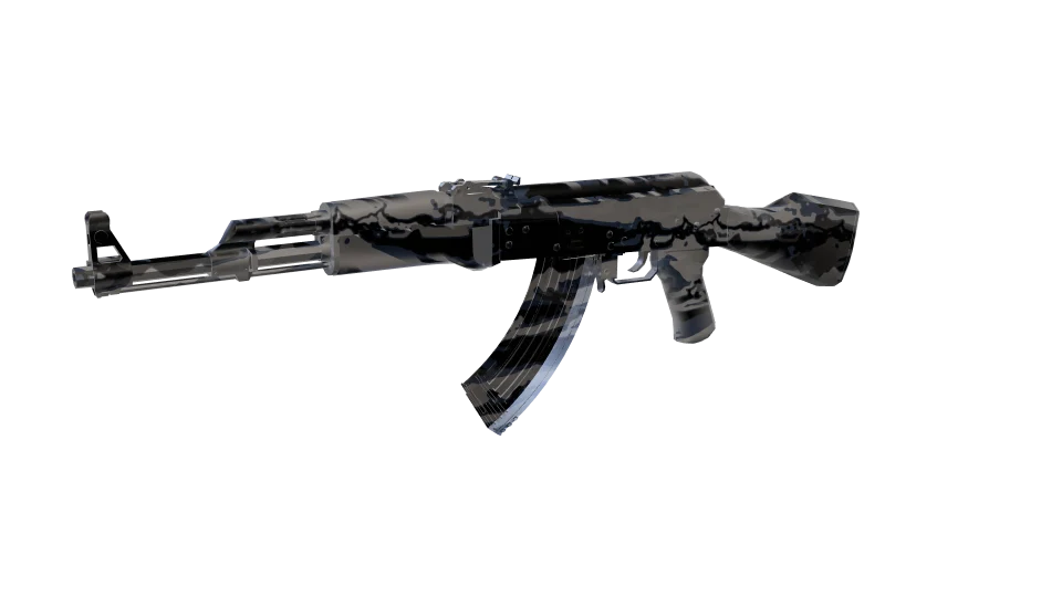 Stormwave camo on an AK-47, front three-quarter view