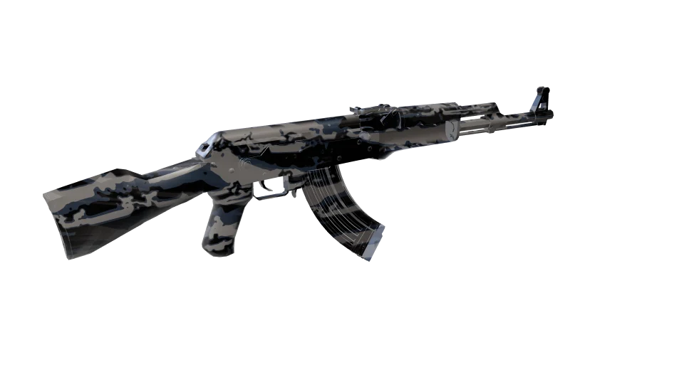 Stormwave camo on an AK-47, rear three-quarter view