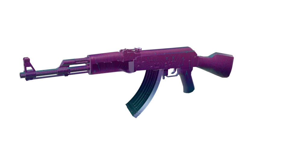 Sunset Tropic camo on an AK-47, front three-quarter view