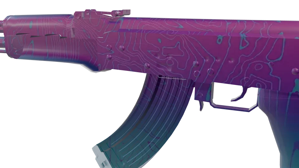 Sunset Tropic camo on an AK-47, close-up of the receiver and magazine