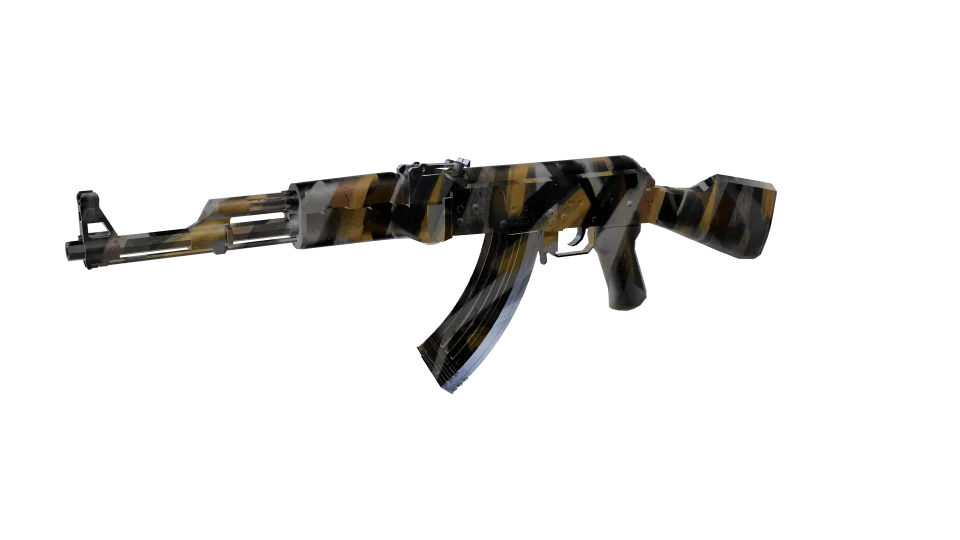 Tectonic camo on an AK-47, front three-quarter view