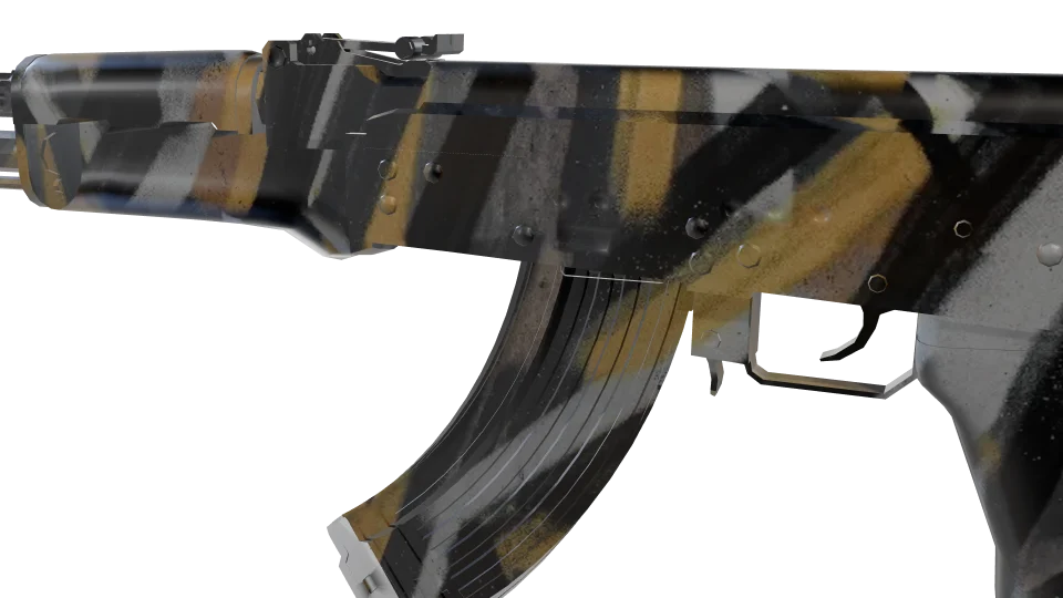 Tectonic camo on an AK-47, close-up of the receiver and magazine