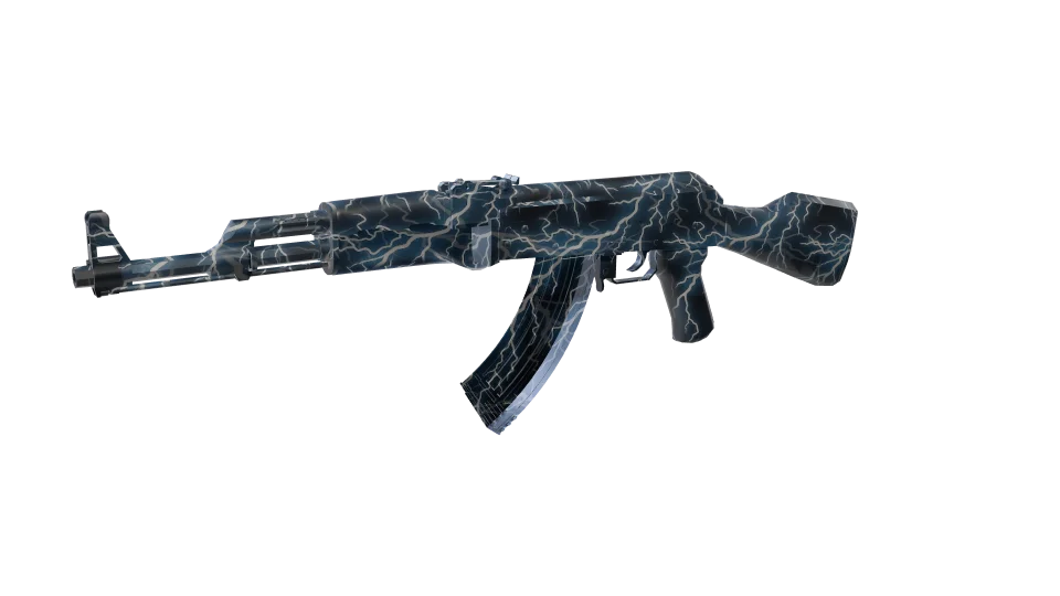 Thunderhead camo on an AK-47, front three-quarter view