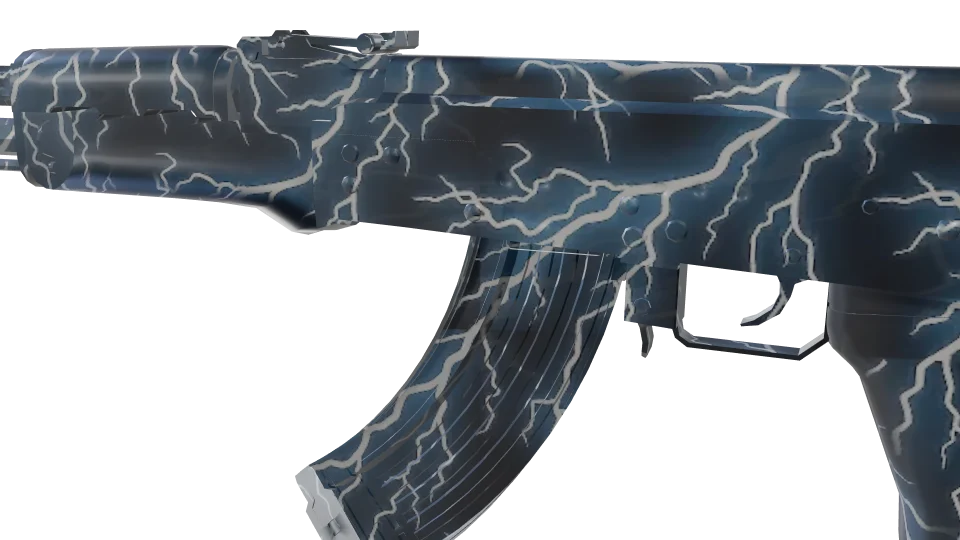 Thunderhead camo on an AK-47, close-up of the receiver and magazine