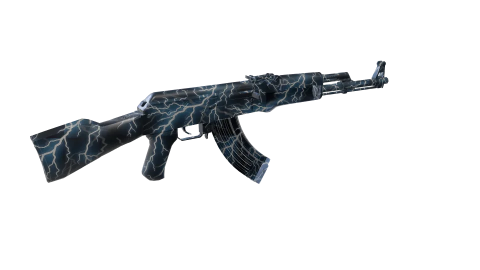 Thunderhead camo on an AK-47, rear three-quarter view