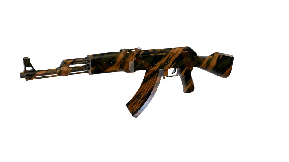 Tiger Swipe camo on an AK-47, front three-quarter view