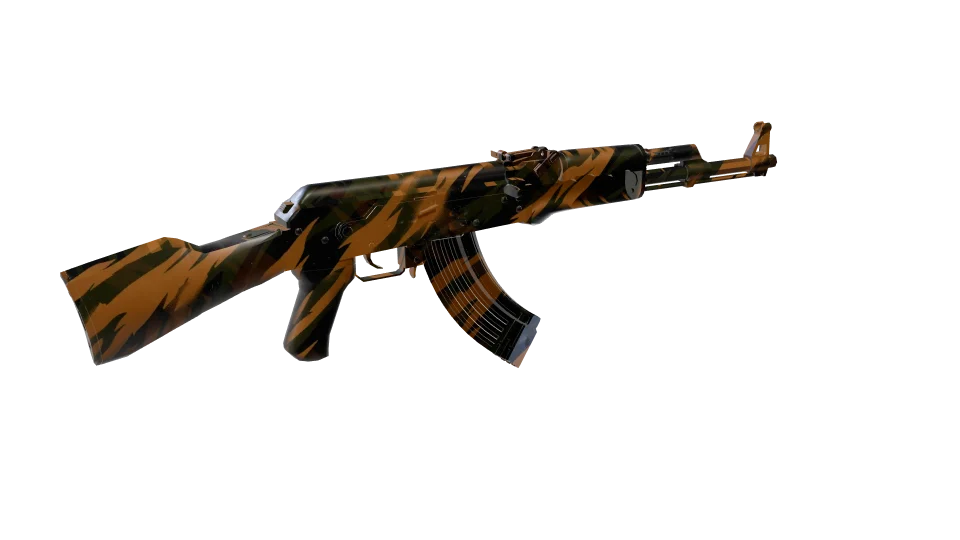 Tiger Swipe camo on an AK-47, rear three-quarter view