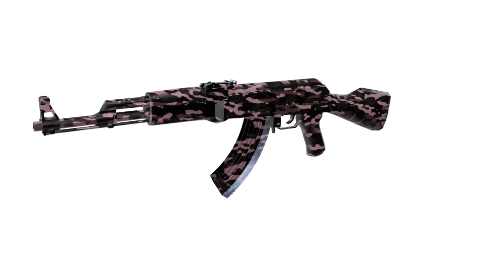 Urban Flamingo camo on an AK-47, front three-quarter view