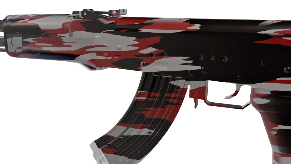Urban Smoke camo on an AK-47, close-up of the receiver and magazine
