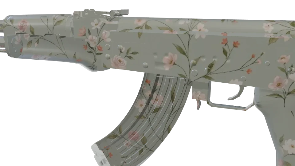 Wallpaper camo on an AK-47, close-up of the receiver and magazine