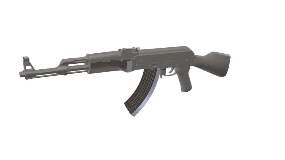 White camo on an AK-47, front three-quarter view