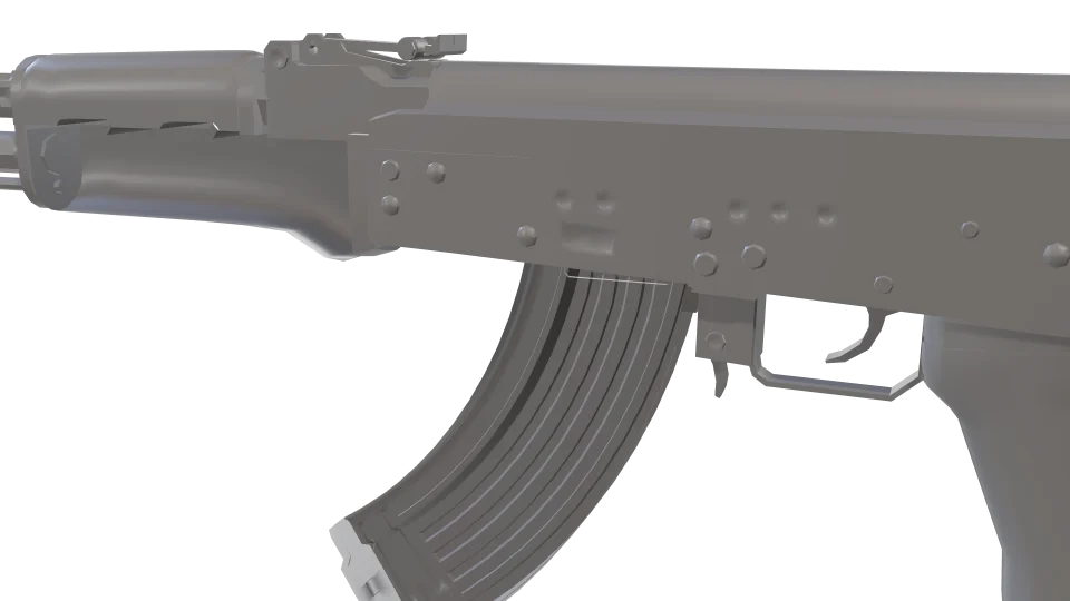 White camo on an AK-47, close-up of the receiver and magazine