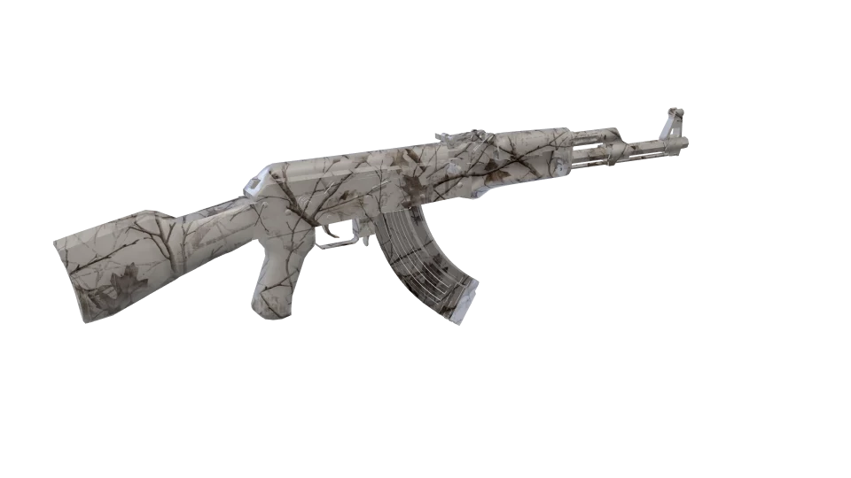 White Pine camo on an AK-47, rear three-quarter view