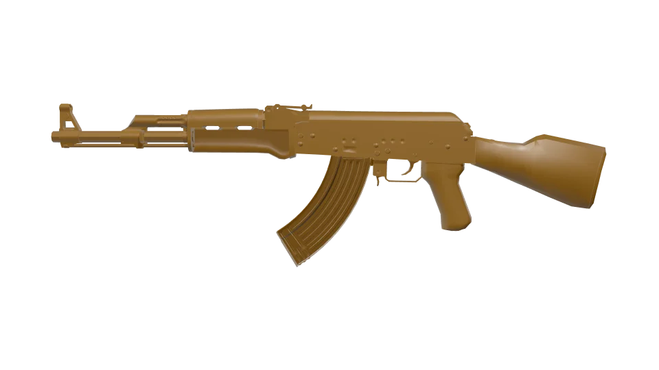 Yellow camo on an AK-47, side view