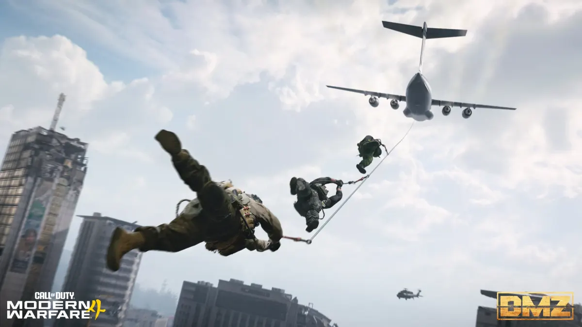 Operators parachuting into Hajin from a cargo plane