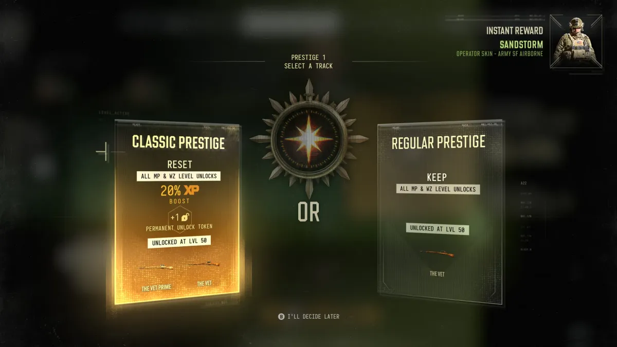 The Classic or Regular Prestige choice in MW4